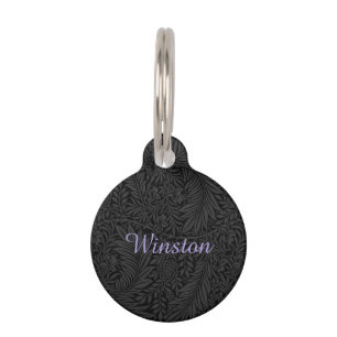 Placa Para Mascotas Nombre de Mascota Personalizado Negro Botánico Lav