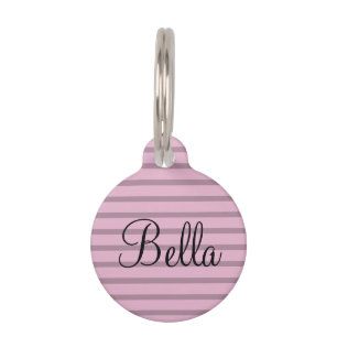 Placa Para Mascotas Nombre de Mascota Personalizado Rosa Malva Rayas