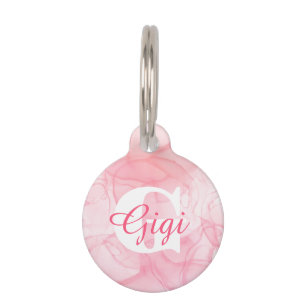 Placa Para Mascotas Nombre de Monograma de Mármol Rosa