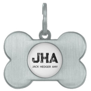 PLACA PARA MASCOTAS NOMBRE DE MONOGRAMA DE TRES LETRAS NEGRO MINIMALIS