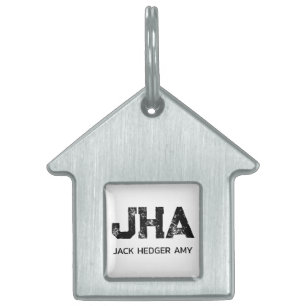 PLACA PARA MASCOTAS NOMBRE DE MONOGRAMA DE TRES LETRAS NEGRO MINIMALIS