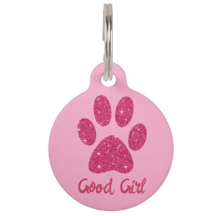 Placa Para Mascotas Nombre de Perro Brillo Rosa Glamuroso