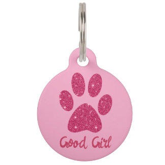 Placa Para Mascotas Nombre de Perro Brillo Rosa Glamuroso