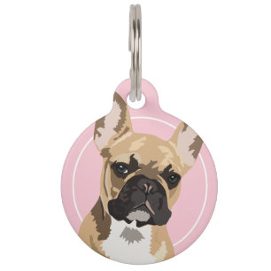 Placa Para Mascotas Nombre de perro Bulldog francés rosado personaliza