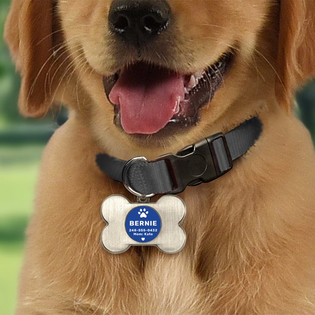 Placa Para Mascotas Nombre de perro personalizado moderno azul (Subido por el creador)