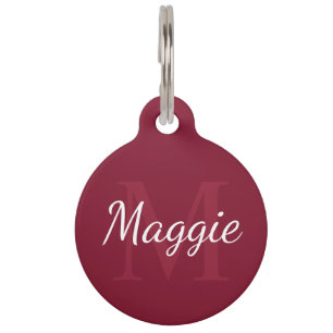 Placa Para Mascotas Nombre del animal y monograma rojo burgundy