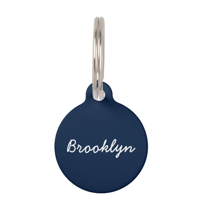 Placa Para Mascotas Nombre del guión del personalizado blanco azul mar (Anverso)