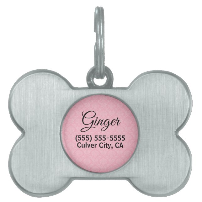 Placa Para Mascotas Nombre del Mascota de Damasco Rosado (Frente)