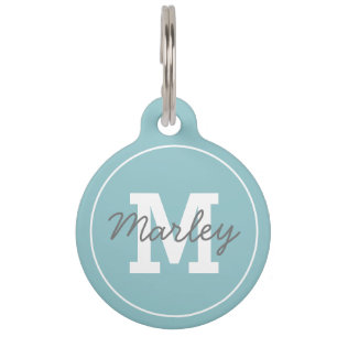 Placa Para Mascotas Nombre del Mascota del monograma azul personalizad