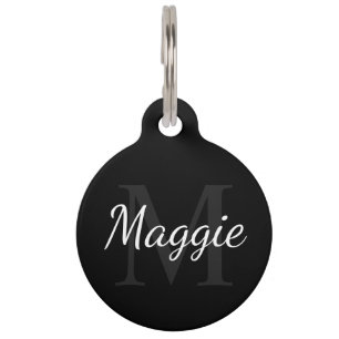 Placa Para Mascotas Nombre del Mascota negro y Monograma con código QR