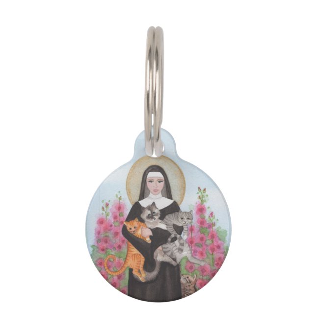Placa Para Mascotas Nombre del mascota y patrón de St. Gertrude de los (Anverso)