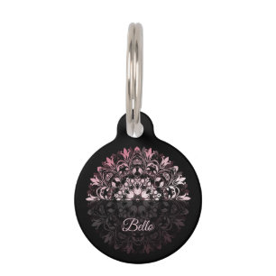 Placa Para Mascotas Nombre del perro Mandala negro rosa Tu dirección