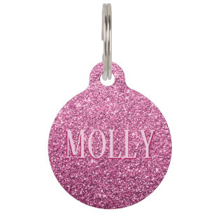 Placa Para Mascotas Nombre del shimmer rosado caliente Llévame a casa 