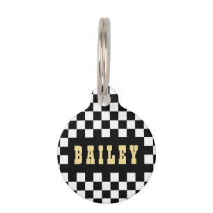 Placa Para Mascotas Nombre moderno del gato de perro dorado con cuadro