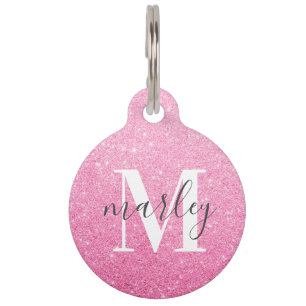 Placa Para Mascotas Nombre monograma de Purpurina rosa pequeño