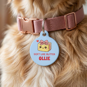 Placa Para Mascotas Nombre para perro con lazo de mantequilla amarillo