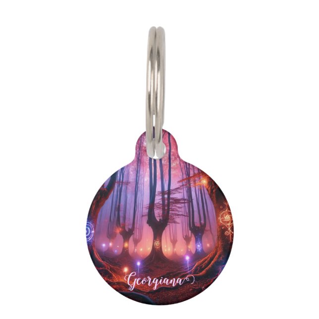 Placa Para Mascotas Nombre personalizado Bosque de Whimsigoth con enca (Anverso)