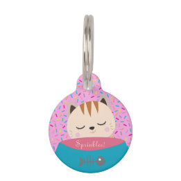 Placa Para Mascotas Nombre personalizado Candy Sprinkles Cat