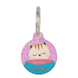 Placa Para Mascotas Nombre personalizado Candy Sprinkles Cat