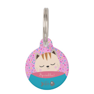 Placa Para Mascotas Nombre personalizado Candy Sprinkles Cat