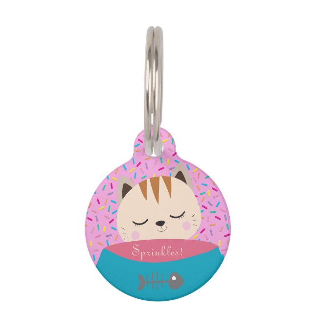 Placa Para Mascotas Nombre personalizado Candy Sprinkles Cat (Anverso)