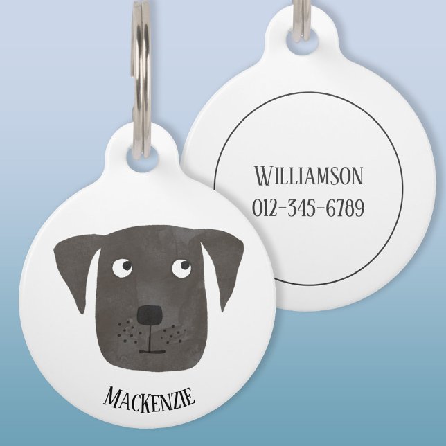 Placa Para Mascotas Nombre personalizado de la recuperadora de labrado (Cute watercolor Black Labrador Retriever dog personalized pet tag)