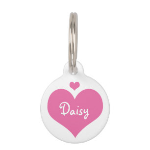 Placa Para Mascotas Nombre personalizado de los corazones rosados