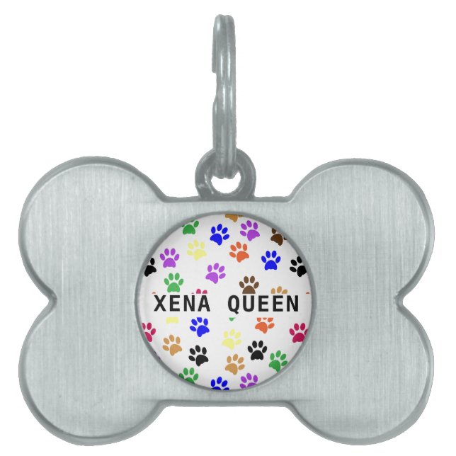 Placa Para Mascotas Nombre personalizado del perro Huella de pata colo (Frente)