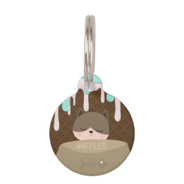 Placa Para Mascotas Nombre personalizado Gato de cono de Waffle