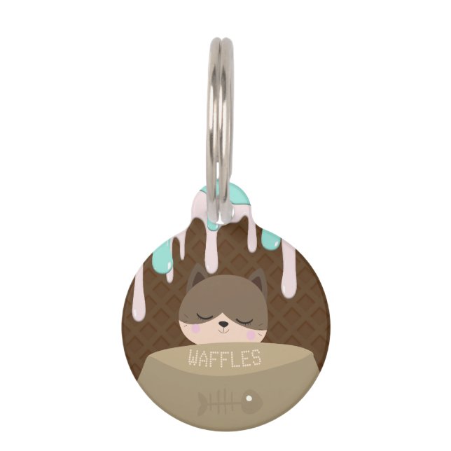 Placa Para Mascotas Nombre personalizado Gato de cono de Waffle (Anverso)