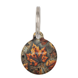 Placa Para Mascotas Nombre personalizado Grungy Hojas industriales oto