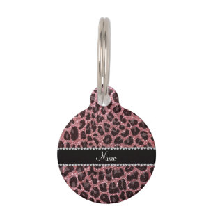 Placa Para Mascotas Nombre personalizado impresión de leopardo de purp