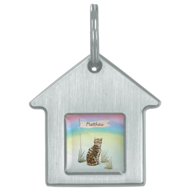 Placa Para Mascotas Nombre personalizado Mascota de gato bengalí (Frente)