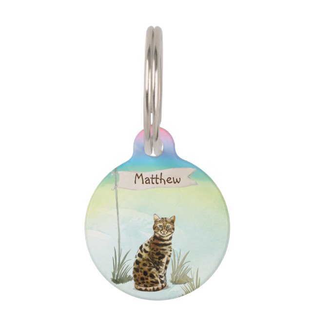 Placa Para Mascotas Nombre personalizado Mascota de gato bengalí (Anverso)