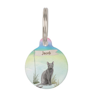Placa Para Mascotas Nombre personalizado Mascota de gato ruso azul
