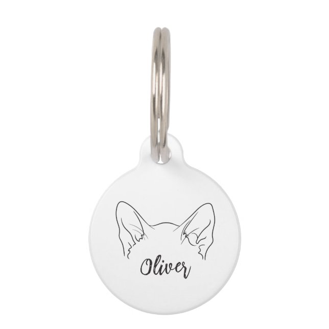 Placa Para Mascotas Nombre personalizado mínimo simple gato siamés (Anverso)