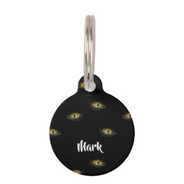 Placa Para Mascotas Nombre personalizado ojos de gato en negro