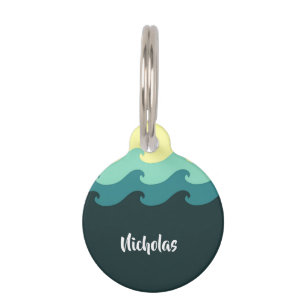 Placa Para Mascotas Nombre personalizado oleadas oceánicas