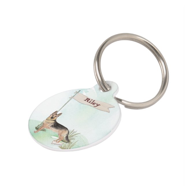 Placa Para Mascotas Nombre personalizado Pastor Mascota alemán Perro (Lateral)