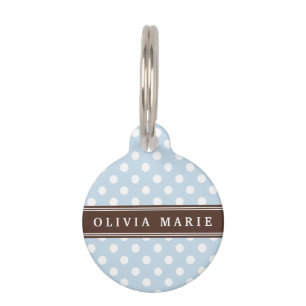 Placa Para Mascotas Nombre personalizado Patrón de puntos de polka azu