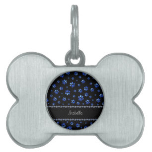 Placa Para Mascotas Nombre personalizado, perras de perro purpurina az
