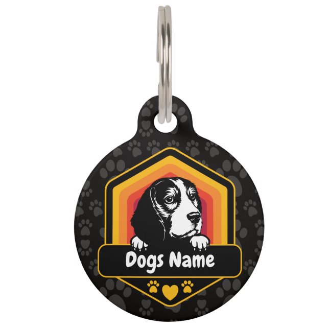 Placa Para Mascotas Nombre personalizado Perro Beagle de época (Anverso)