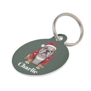 Placa Para Mascotas Nombre Personalizado Perro Bulldog Inglés Navidad 