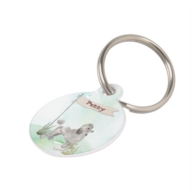 Placa Para Mascotas Nombre personalizado perro de mascota Caniche Gris (Lateral)