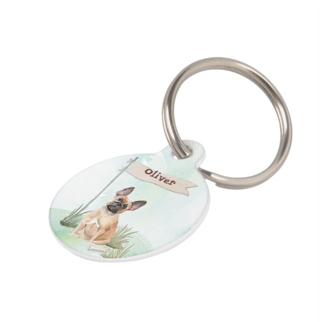 Placa Para Mascotas Nombre personalizado Perro Mascota de Bulldog fran (Lateral)