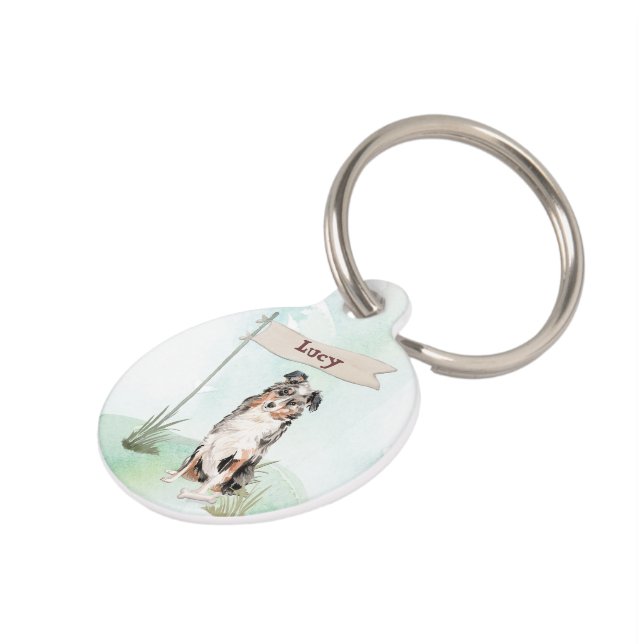 Placa Para Mascotas Nombre personalizado Perro Mascota pastor australi (Lateral)