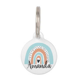 Placa Para Mascotas Nombre personalizado: Rainbow Heart Blue Peach