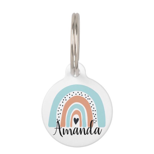 Placa Para Mascotas Nombre personalizado: Rainbow Heart Blue Peach (Anverso)