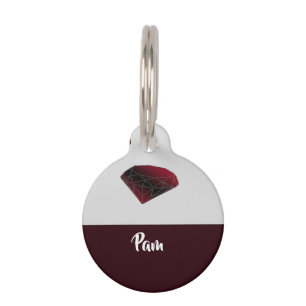 Placa Para Mascotas Nombre personalizado rodado gemas rojas