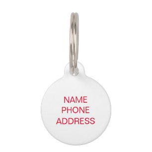 Placa Para Mascotas Nombre personalizado rojo simple contacto con Info